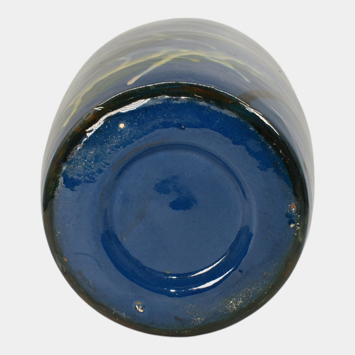 Peters and Reed Marbleized 1920s Arts And Crafts Pottery Blue Ceramic Vase - Just Art Pottery