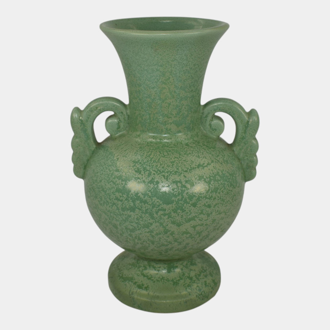 Haeger 1920s Arts and Crafts Pottery Frosted Matte Green Handled Vase