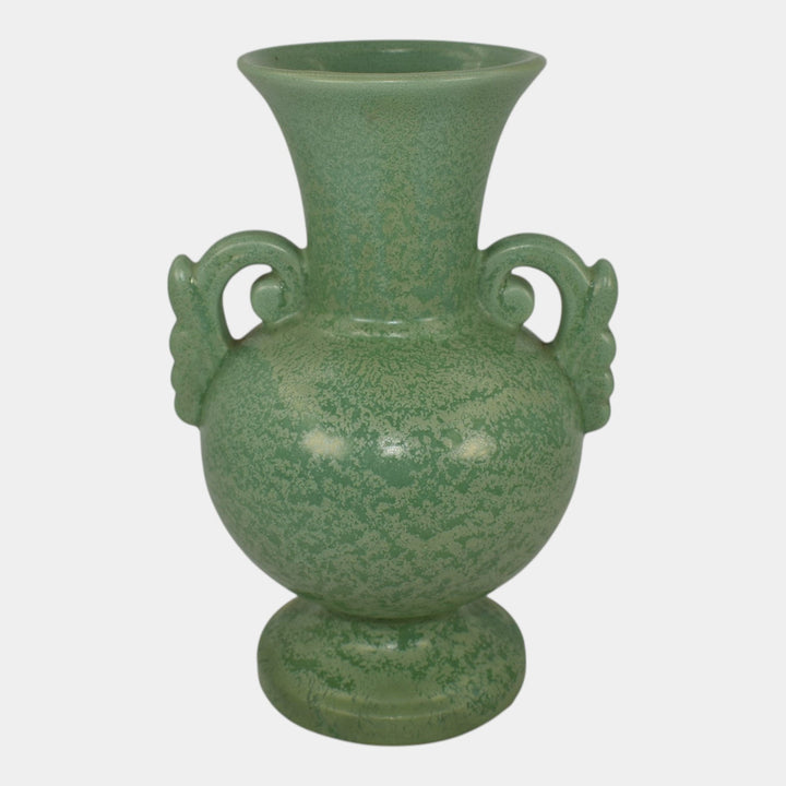 Haeger 1920s Arts and Crafts Pottery Frosted Matte Green Handled Vase
