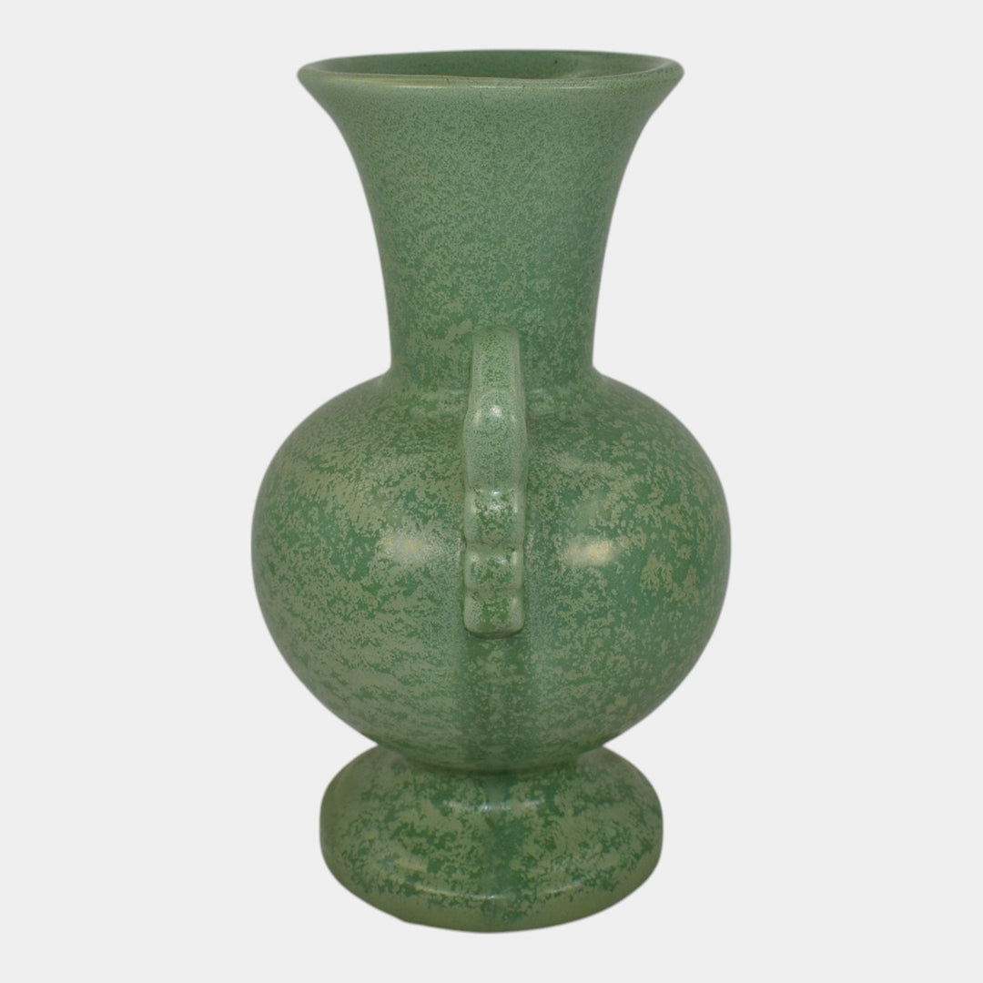 Haeger 1920s Arts and Crafts Pottery Frosted Matte Green Handled Vase