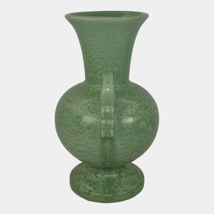 Haeger 1920s Arts and Crafts Pottery Frosted Matte Green Handled Vase
