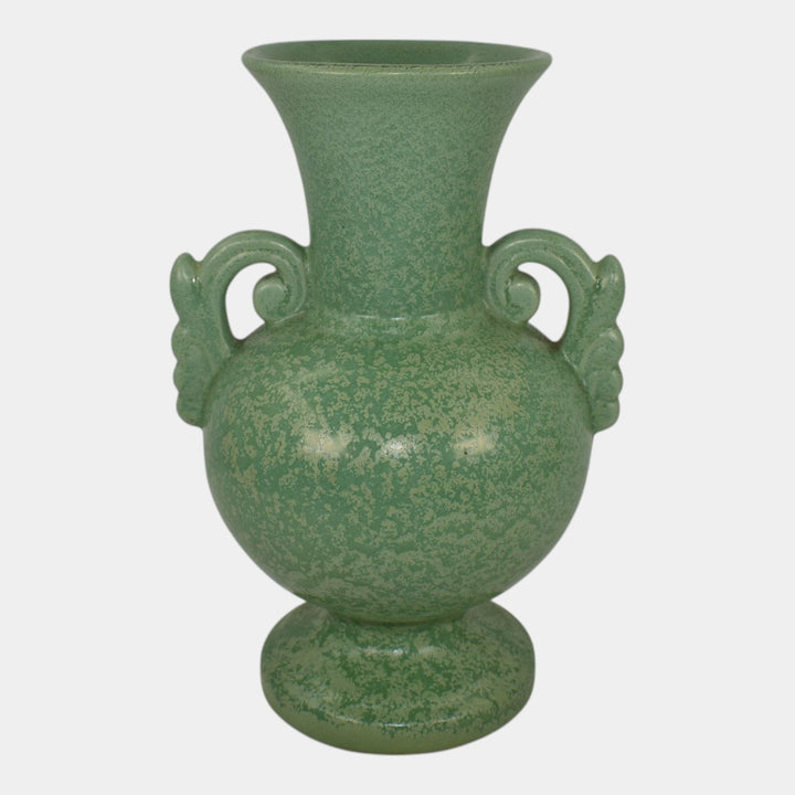 Haeger 1920s Arts and Crafts Pottery Frosted Matte Green Handled Vase