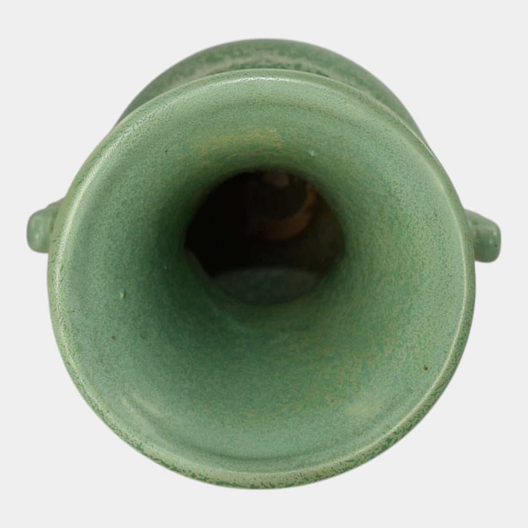 Haeger 1920s Arts and Crafts Pottery Frosted Matte Green Handled Vase