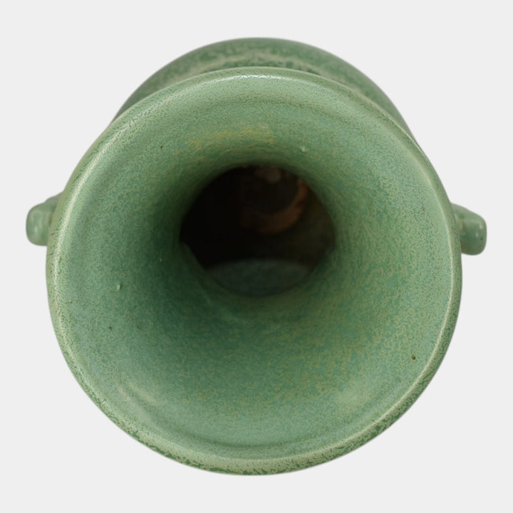 Haeger 1920s Arts and Crafts Pottery Frosted Matte Green Handled Vase