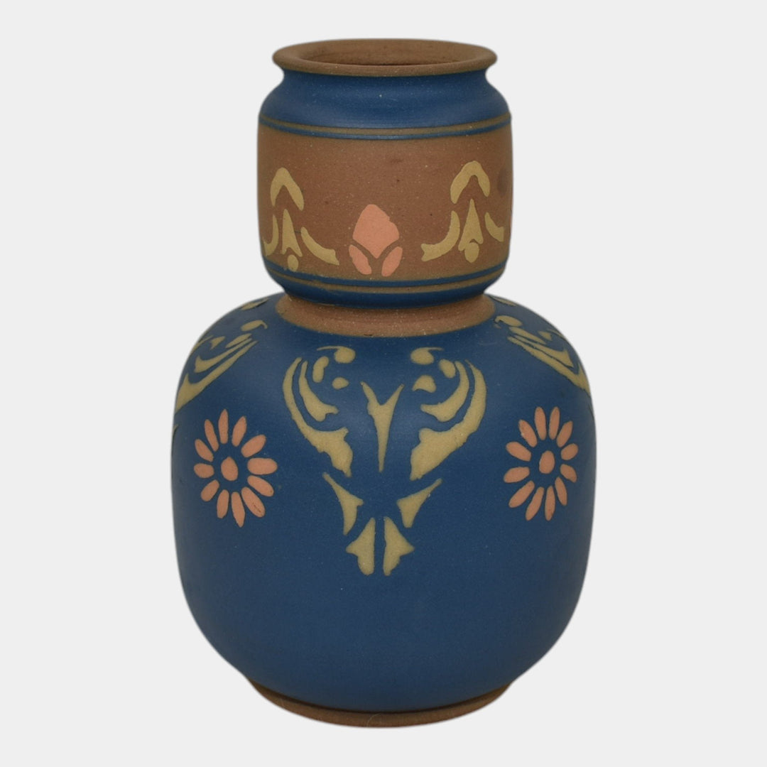Lovatt Langley Ware English 1890s Vintage Art Pottery Blue Ceramic Vase 1012