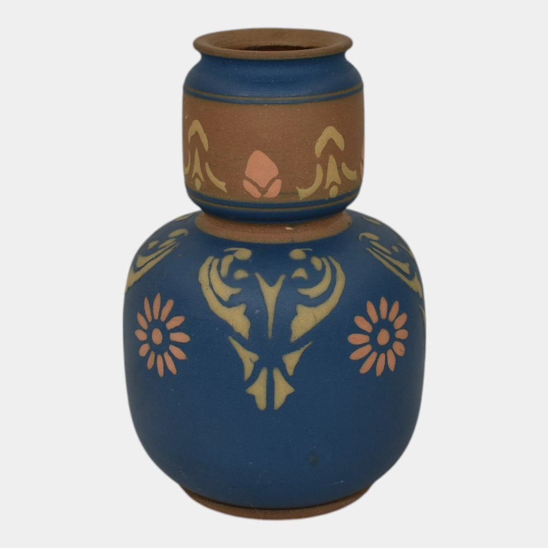 Lovatt Langley Ware English 1890s Vintage Art Pottery Blue Ceramic Vase 1012