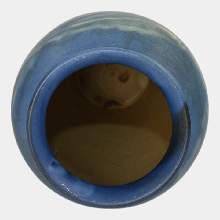 Peters and Reed Marbleized 1920s Art Pottery Matte Blue Ceramic Vase 50