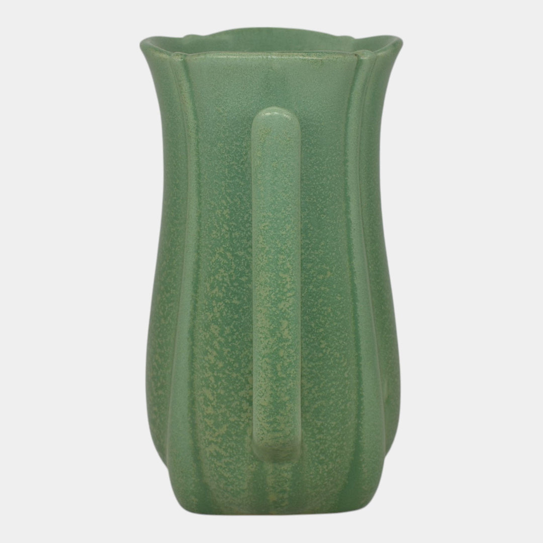 Haeger 1920s Art Deco Pottery Frosted Matte Green Handled Vase