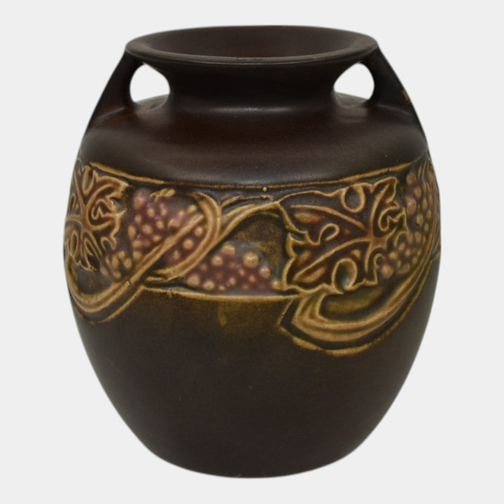 Roseville Rosecraft Vintage Brown 1925 Arts And Crafts Pottery Vase 273-4 - Just Art Pottery