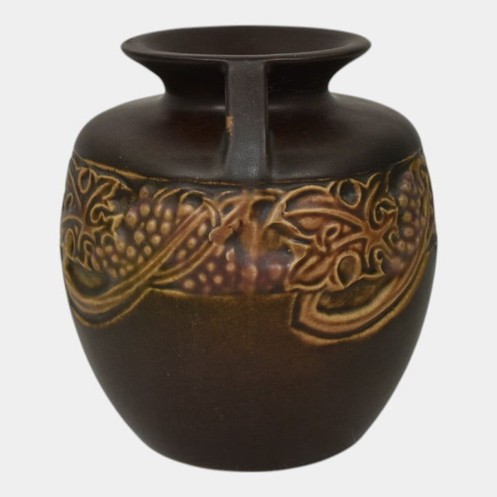 Roseville Rosecraft Vintage Brown 1925 Arts And Crafts Pottery Vase 273-4 - Just Art Pottery