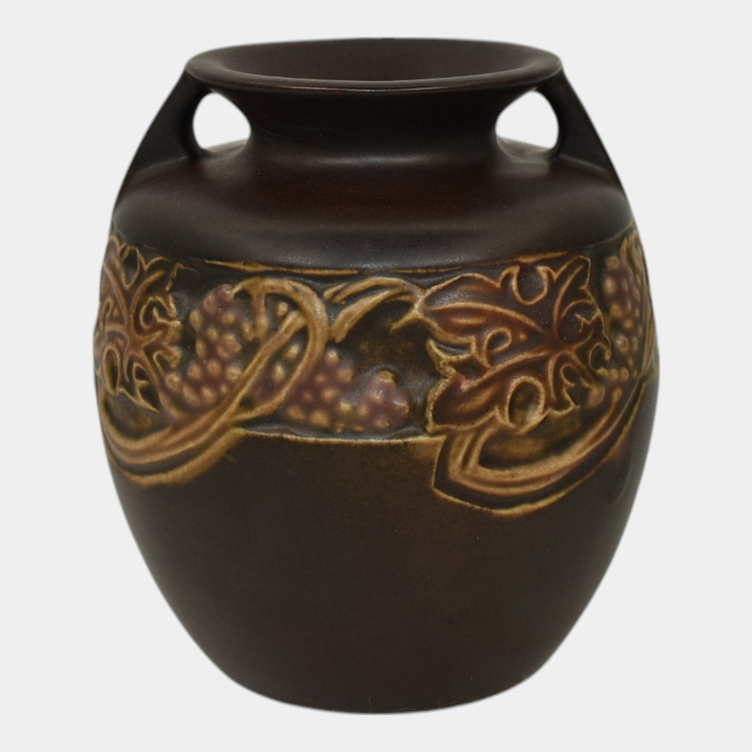 Roseville Rosecraft Vintage Brown 1925 Arts And Crafts Pottery Vase 273-4 - Just Art Pottery