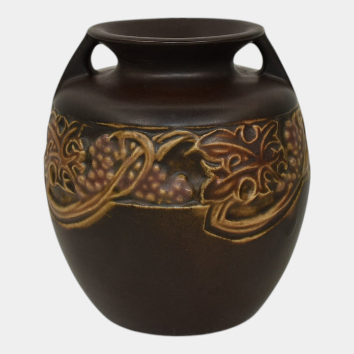 Roseville Rosecraft Vintage Brown 1925 Arts And Crafts Pottery Vase 273-4 - Just Art Pottery
