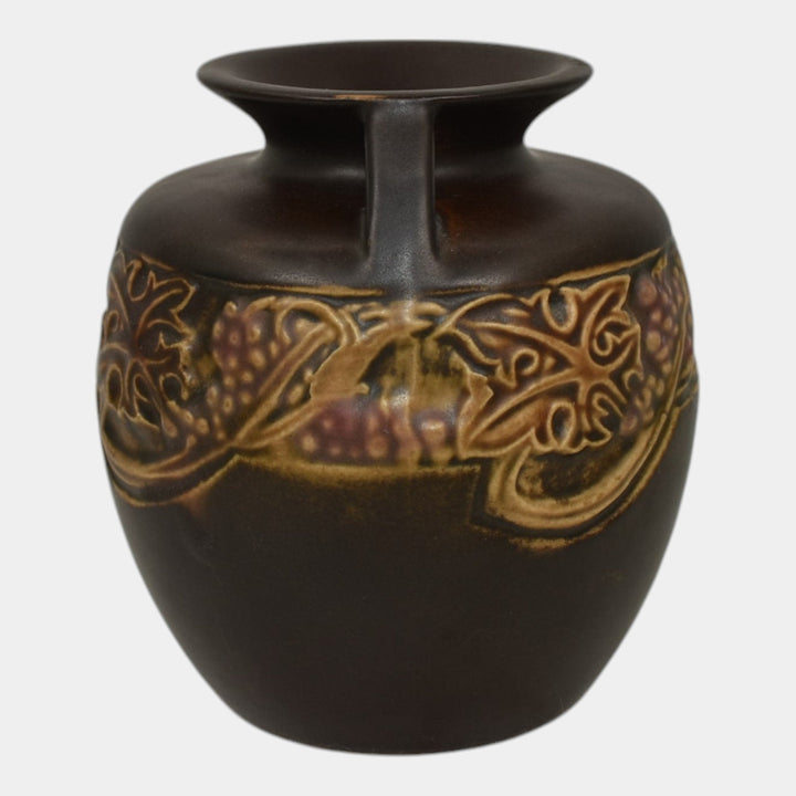 Roseville Rosecraft Vintage Brown 1925 Arts And Crafts Pottery Vase 273-4 - Just Art Pottery