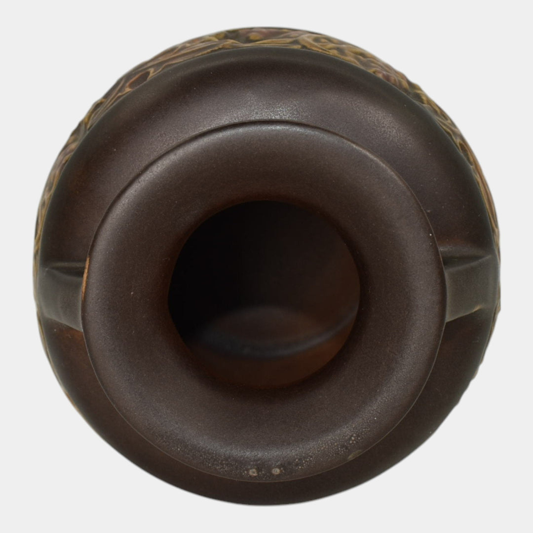 Roseville Rosecraft Vintage Brown 1925 Arts And Crafts Pottery Vase 273-4 - Just Art Pottery