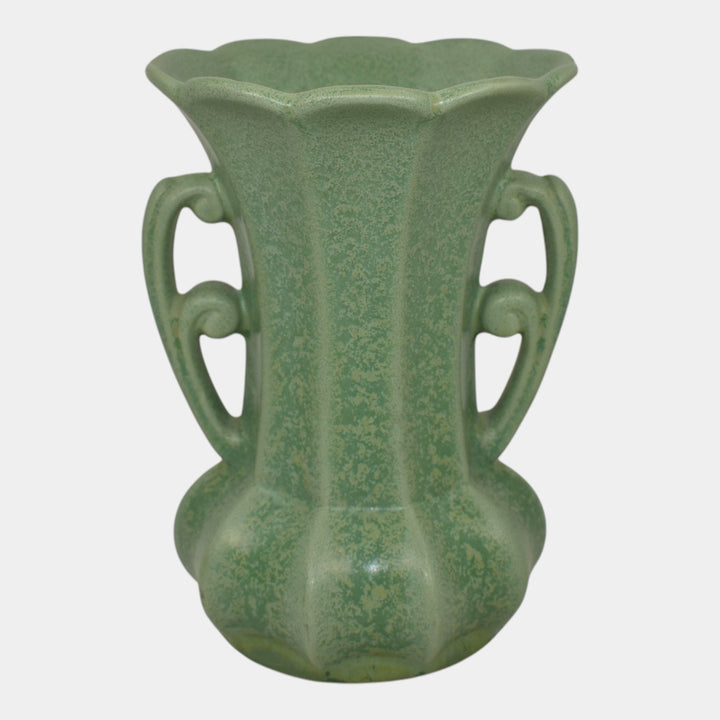 Haeger 1920s Art Deco Pottery Frosted Matte Green Handled Vase