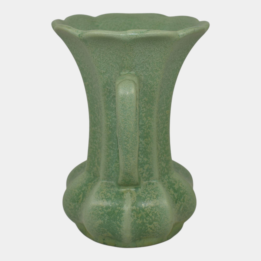 Haeger 1920s Art Deco Pottery Frosted Matte Green Handled Vase