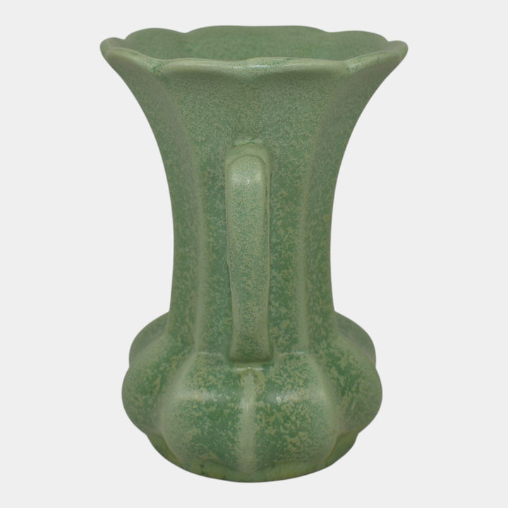Haeger 1920s Art Deco Pottery Frosted Matte Green Handled Vase
