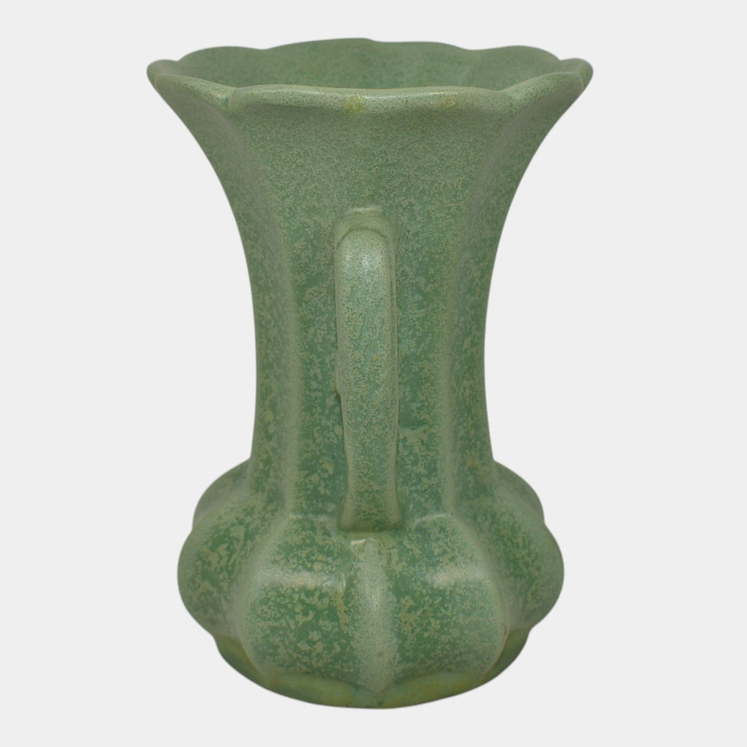 Haeger 1920s Art Deco Pottery Frosted Matte Green Handled Vase