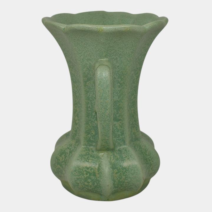 Haeger 1920s Art Deco Pottery Frosted Matte Green Handled Vase