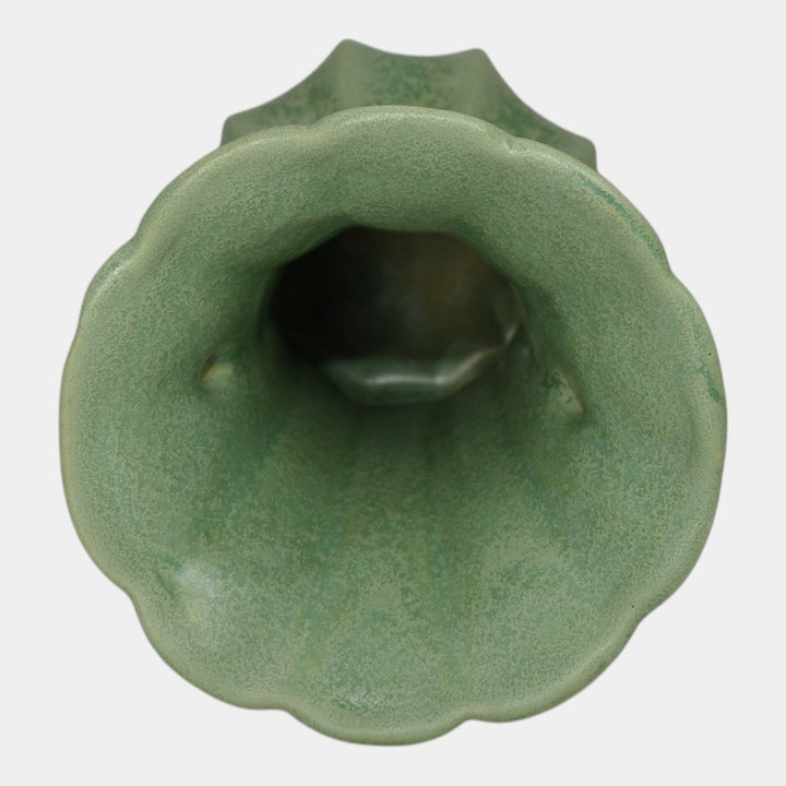 Haeger 1920s Art Deco Pottery Frosted Matte Green Handled Vase