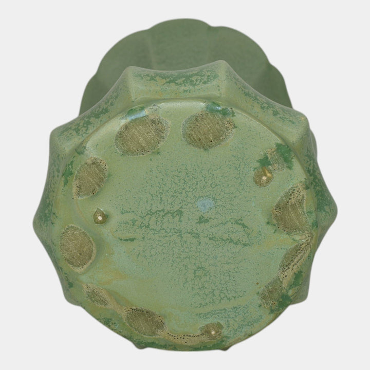 Haeger 1920s Art Deco Pottery Frosted Matte Green Handled Vase