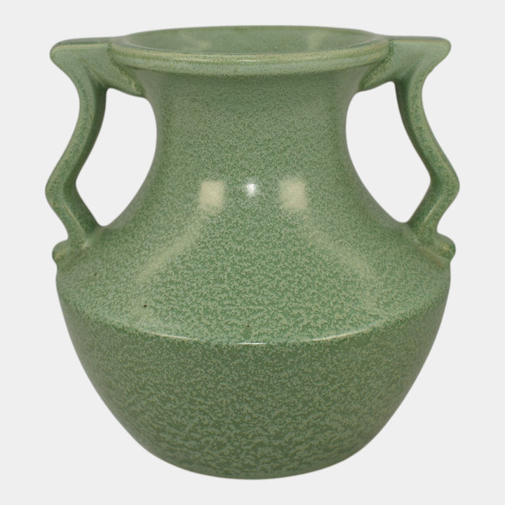 Haeger 1920s Art Pottery Geranium Leaf Frosted Matte Green Handled Vase - Just Art Pottery