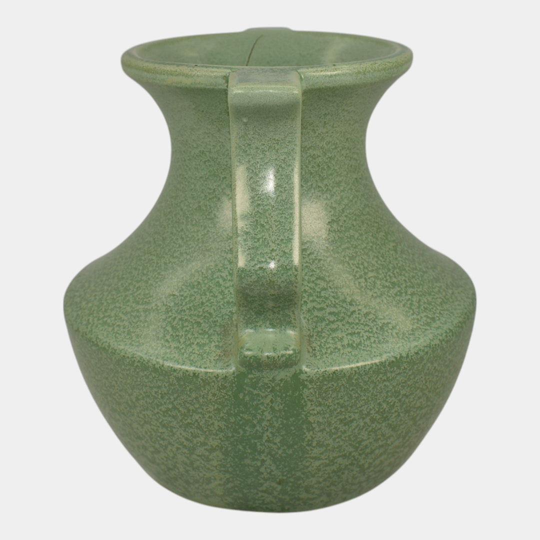 Haeger 1920s Art Pottery Geranium Leaf Frosted Matte Green Handled Vase - Just Art Pottery