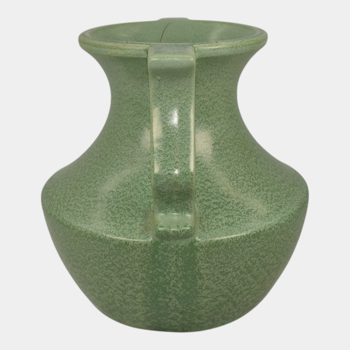 Haeger 1920s Art Pottery Geranium Leaf Frosted Matte Green Handled Vase - Just Art Pottery