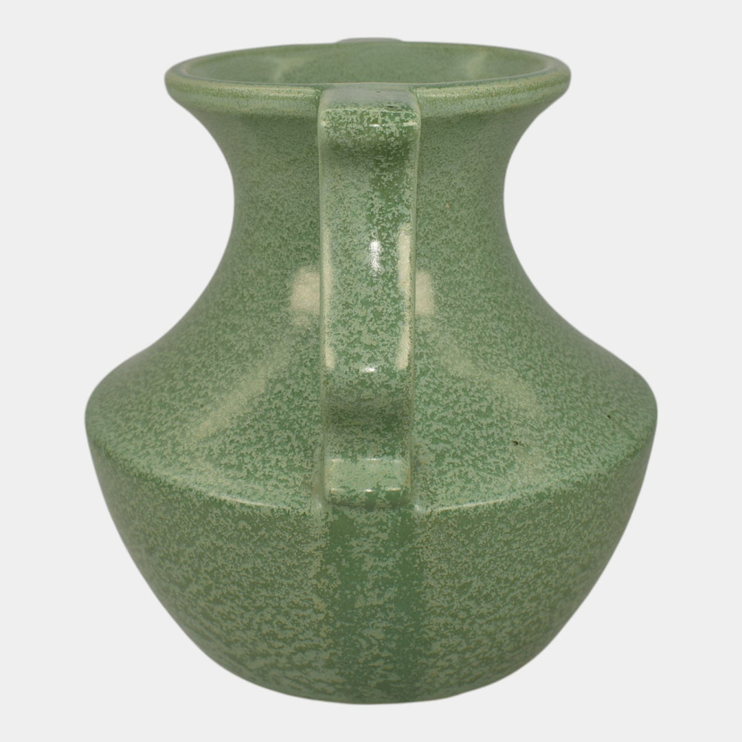 Haeger 1920s Art Pottery Geranium Leaf Frosted Matte Green Handled Vase - Just Art Pottery