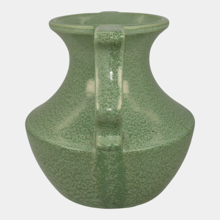 Haeger 1920s Art Pottery Geranium Leaf Frosted Matte Green Handled Vase - Just Art Pottery