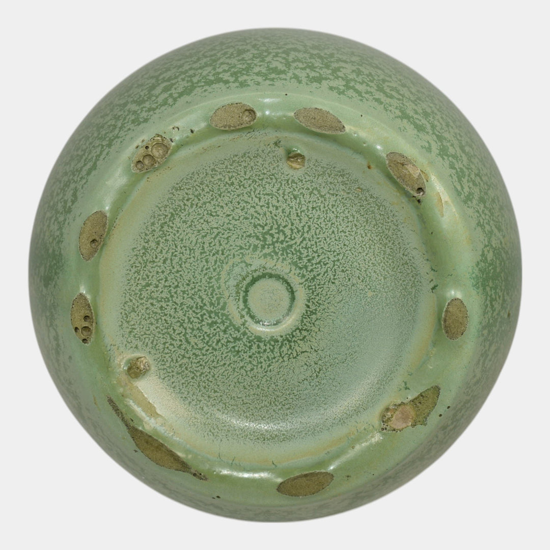Haeger 1920s Art Pottery Geranium Leaf Frosted Matte Green Handled Vase - Just Art Pottery