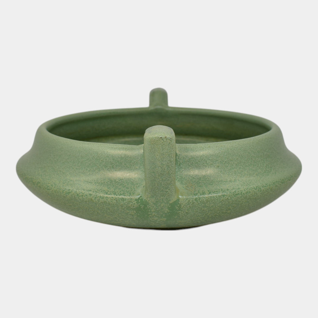 Haeger 1920s Art Pottery Geranium Leaf Frosted Matte Green Low Handled Bowl