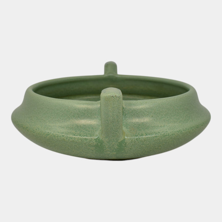 Haeger 1920s Art Pottery Geranium Leaf Frosted Matte Green Low Handled Bowl