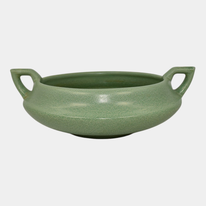 Haeger 1920s Art Pottery Geranium Leaf Frosted Matte Green Low Handled Bowl
