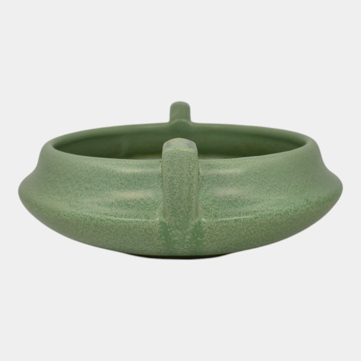Haeger 1920s Art Pottery Geranium Leaf Frosted Matte Green Low Handled Bowl