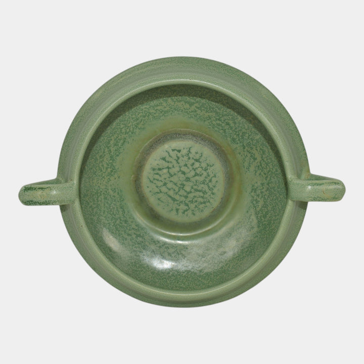 Haeger 1920s Art Pottery Geranium Leaf Frosted Matte Green Low Handled Bowl