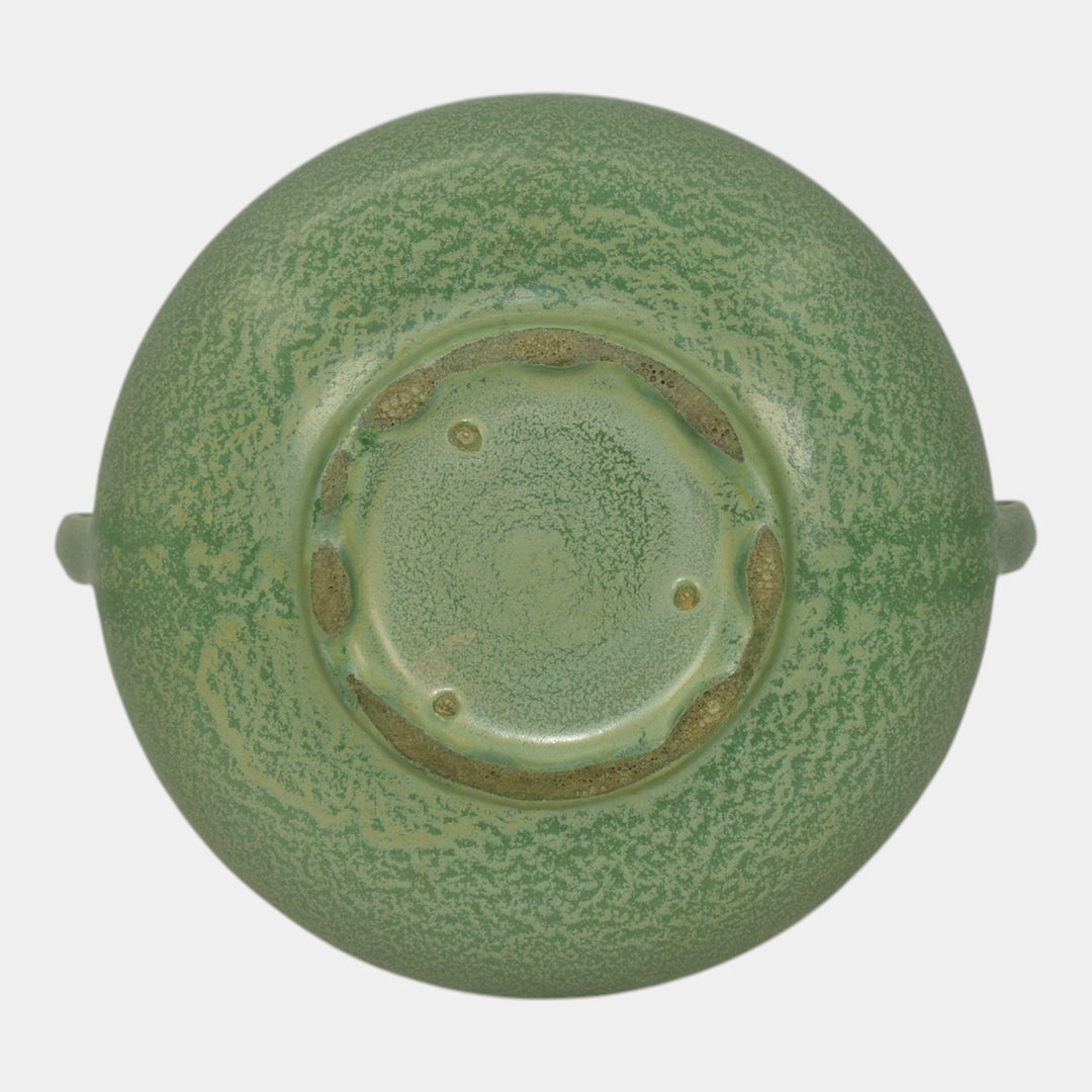 Haeger 1920s Art Pottery Geranium Leaf Frosted Matte Green Low Handled Bowl