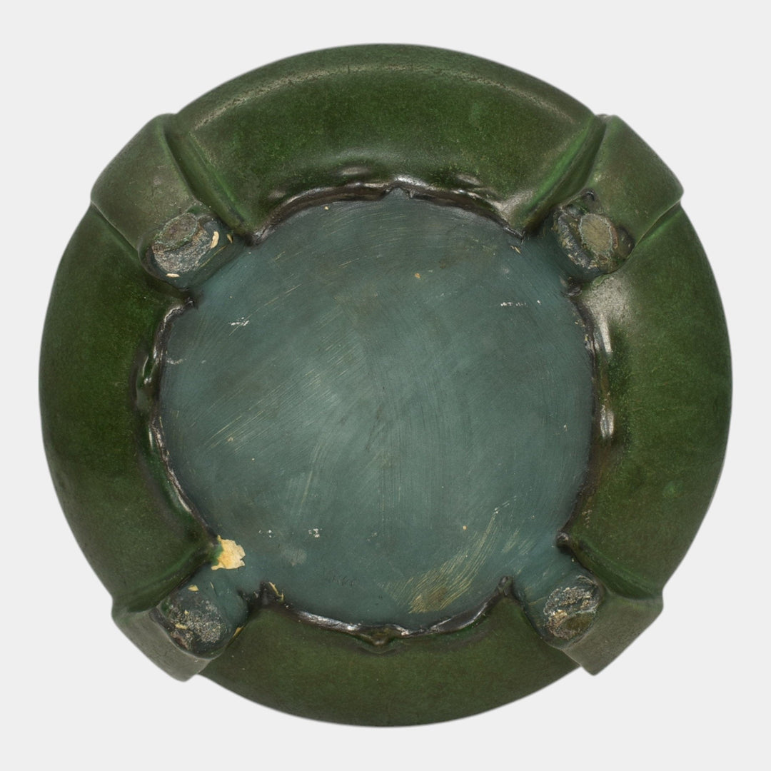 Weller Bedford 1915 Art Pottery Matte Green Buttressed Footed Ceramic Planter