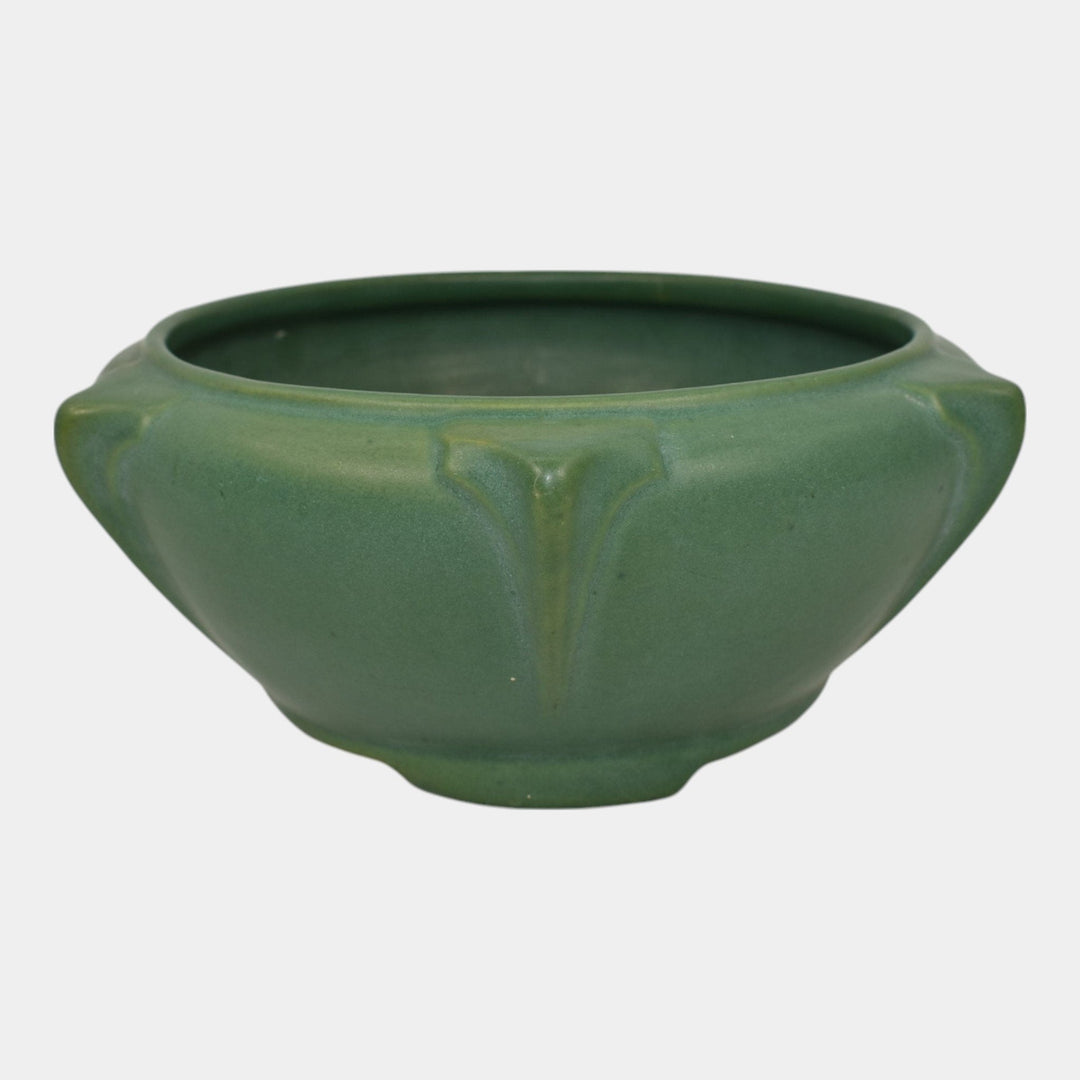 Roseville Matte Green 1910s Ceramic Design Pottery Buttressed Footed Bowl - Just Art Pottery