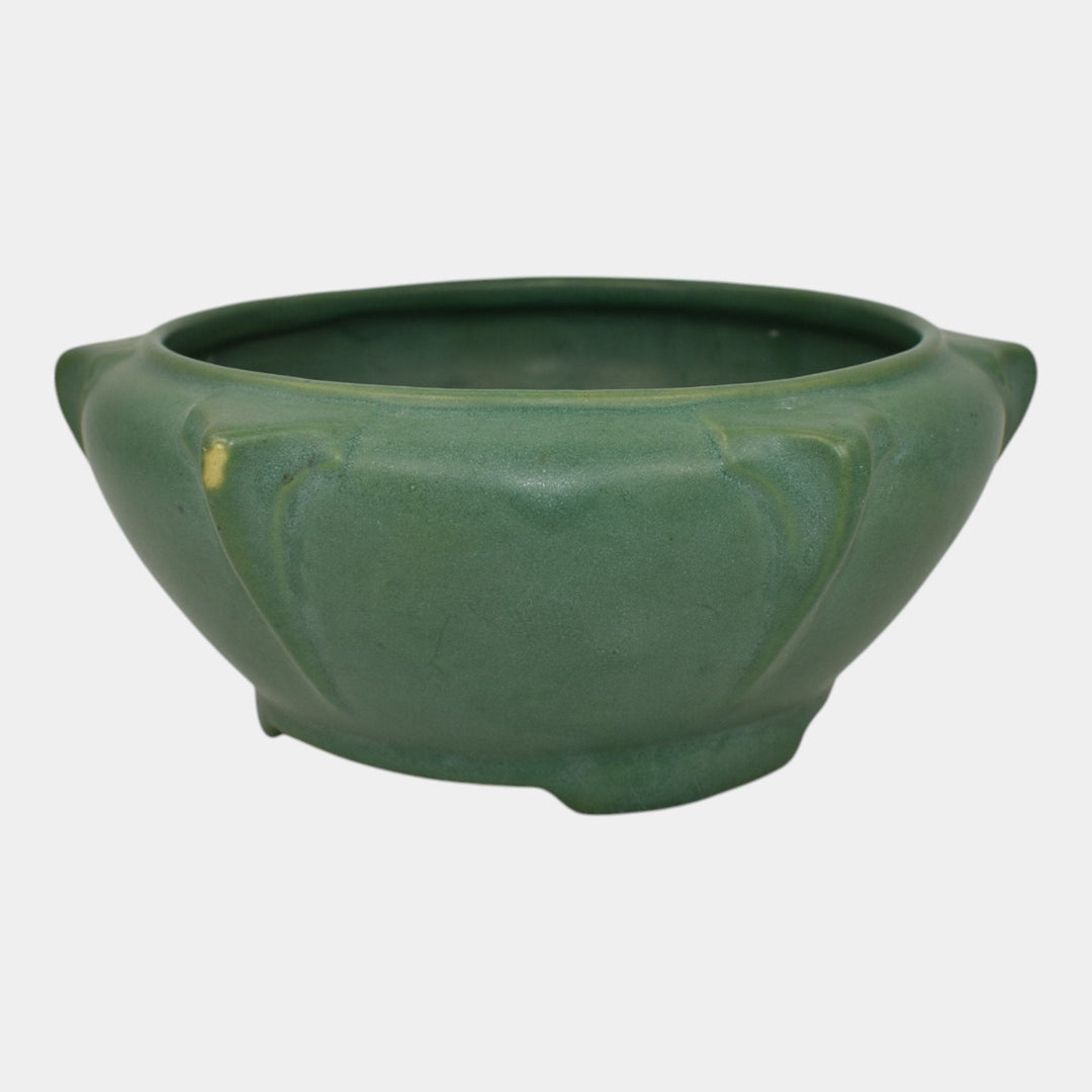 Roseville Matte Green 1910s Ceramic Design Pottery Buttressed Footed Bowl - Just Art Pottery