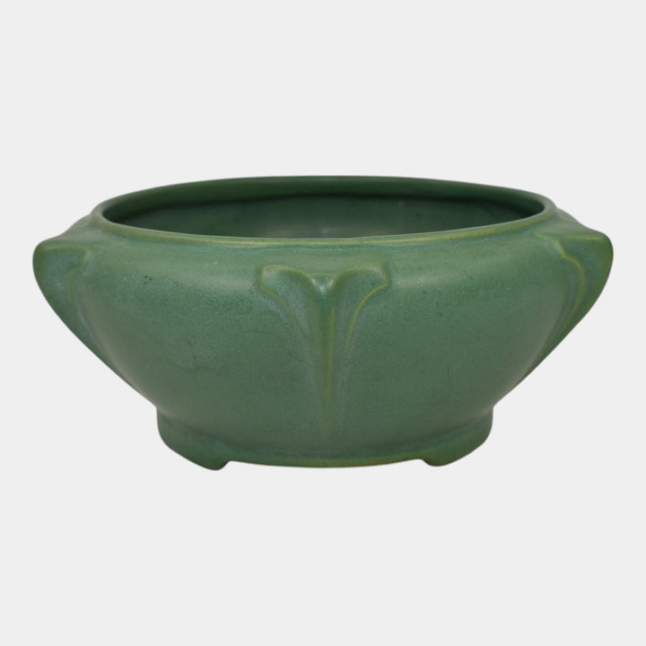 Roseville Matte Green 1910s Ceramic Design Pottery Buttressed Footed Bowl - Just Art Pottery