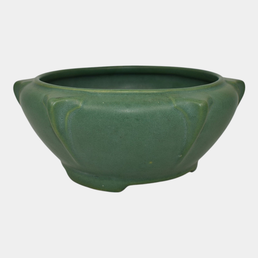 Roseville Matte Green 1910s Ceramic Design Pottery Buttressed Footed Bowl - Just Art Pottery