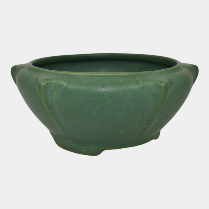 Roseville Matte Green 1910s Ceramic Design Pottery Buttressed Footed Bowl - Just Art Pottery