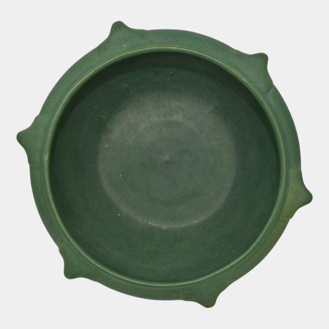 Roseville Matte Green 1910s Ceramic Design Pottery Buttressed Footed Bowl - Just Art Pottery