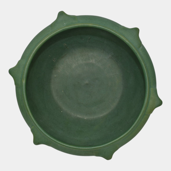 Roseville Matte Green 1910s Ceramic Design Pottery Buttressed Footed Bowl - Just Art Pottery