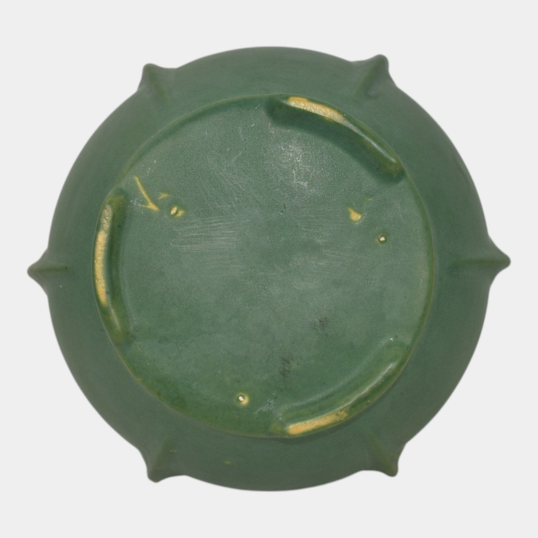 Roseville Matte Green 1910s Ceramic Design Pottery Buttressed Footed Bowl - Just Art Pottery