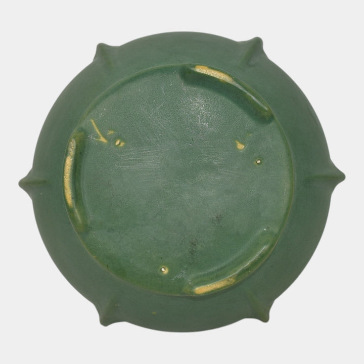 Roseville Matte Green 1910s Ceramic Design Pottery Buttressed Footed Bowl - Just Art Pottery