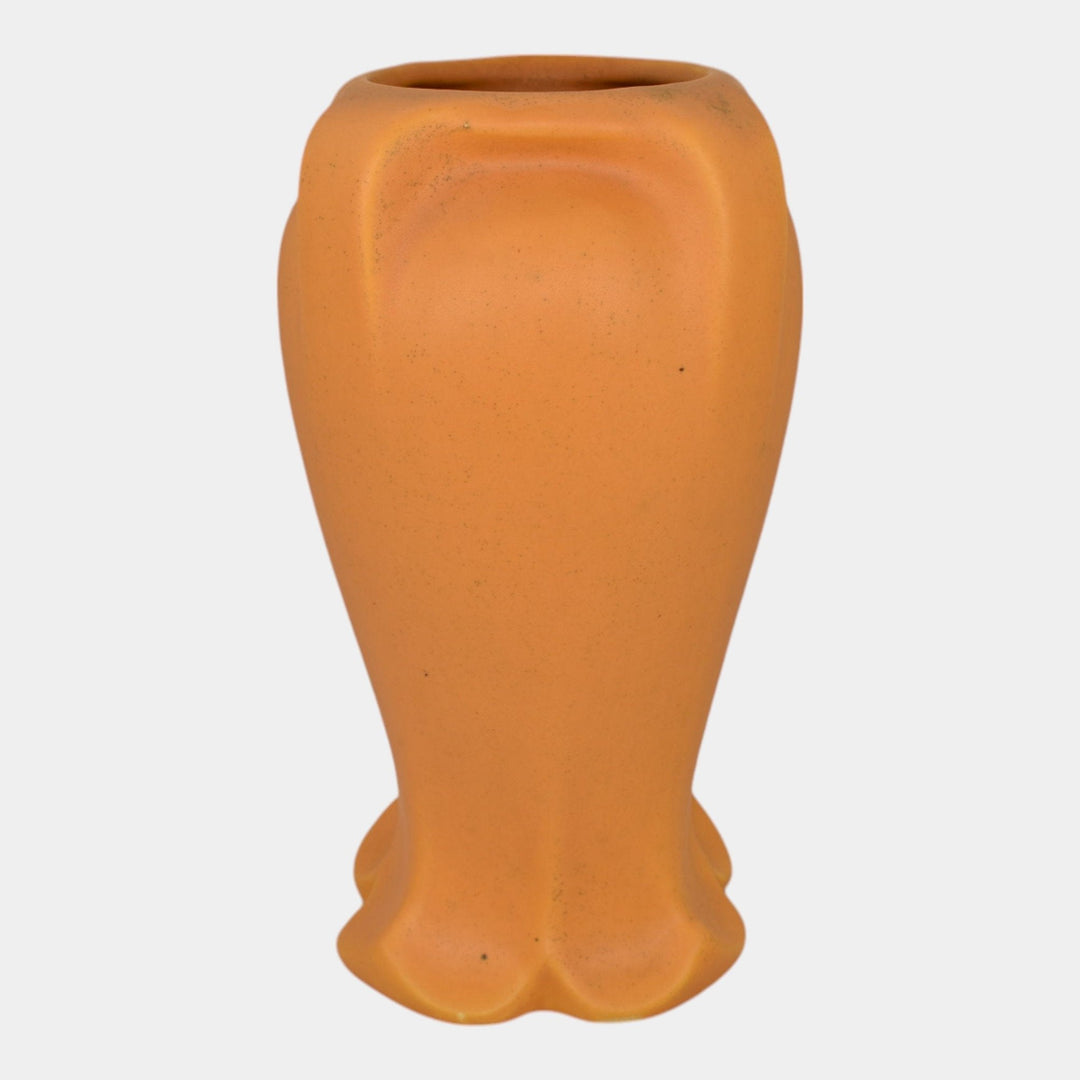 Haeger 1920s Arts And Crafts Pottery Orange Buttressed Scalloped Ceramic Vase