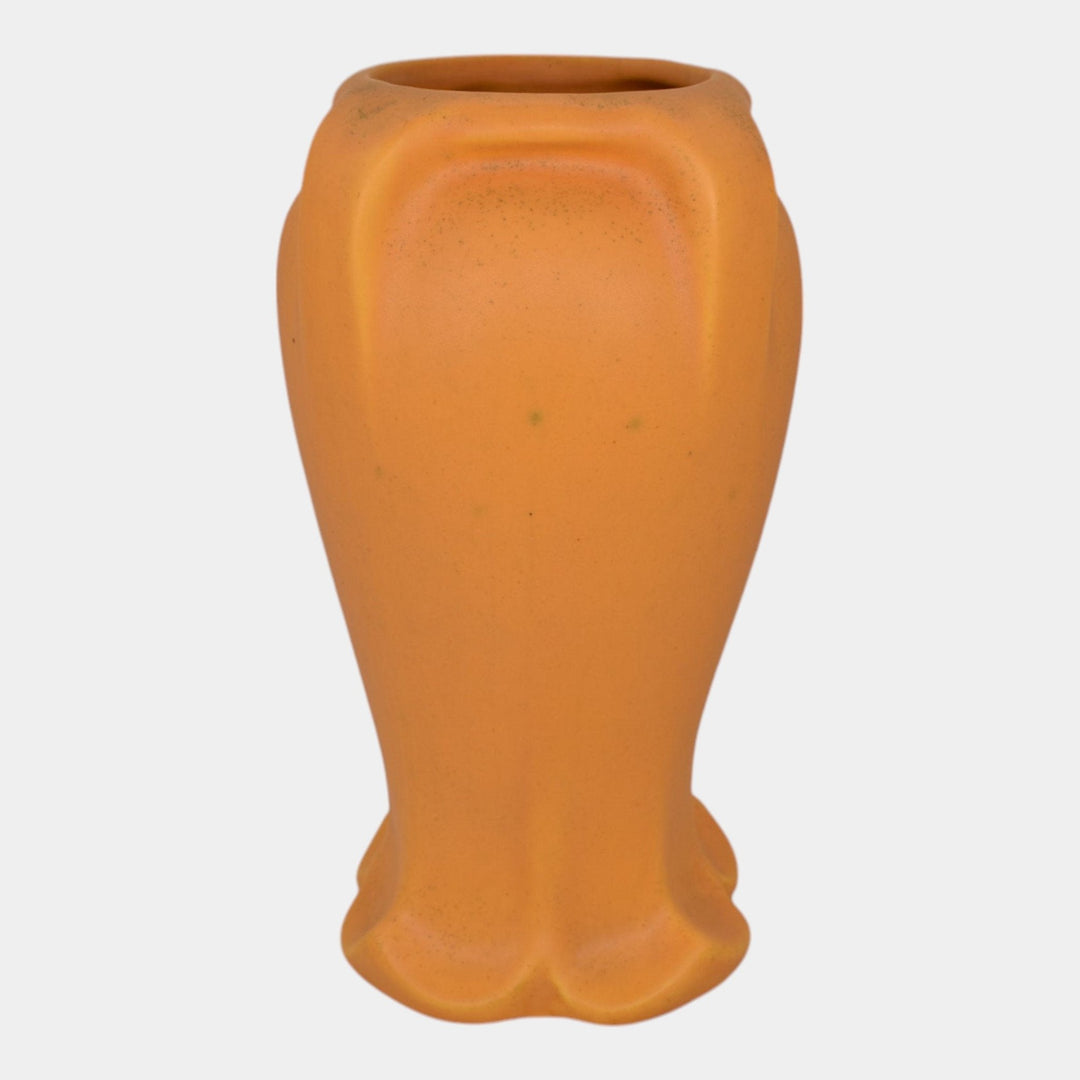 Haeger 1920s Arts And Crafts Pottery Orange Buttressed Scalloped Ceramic Vase