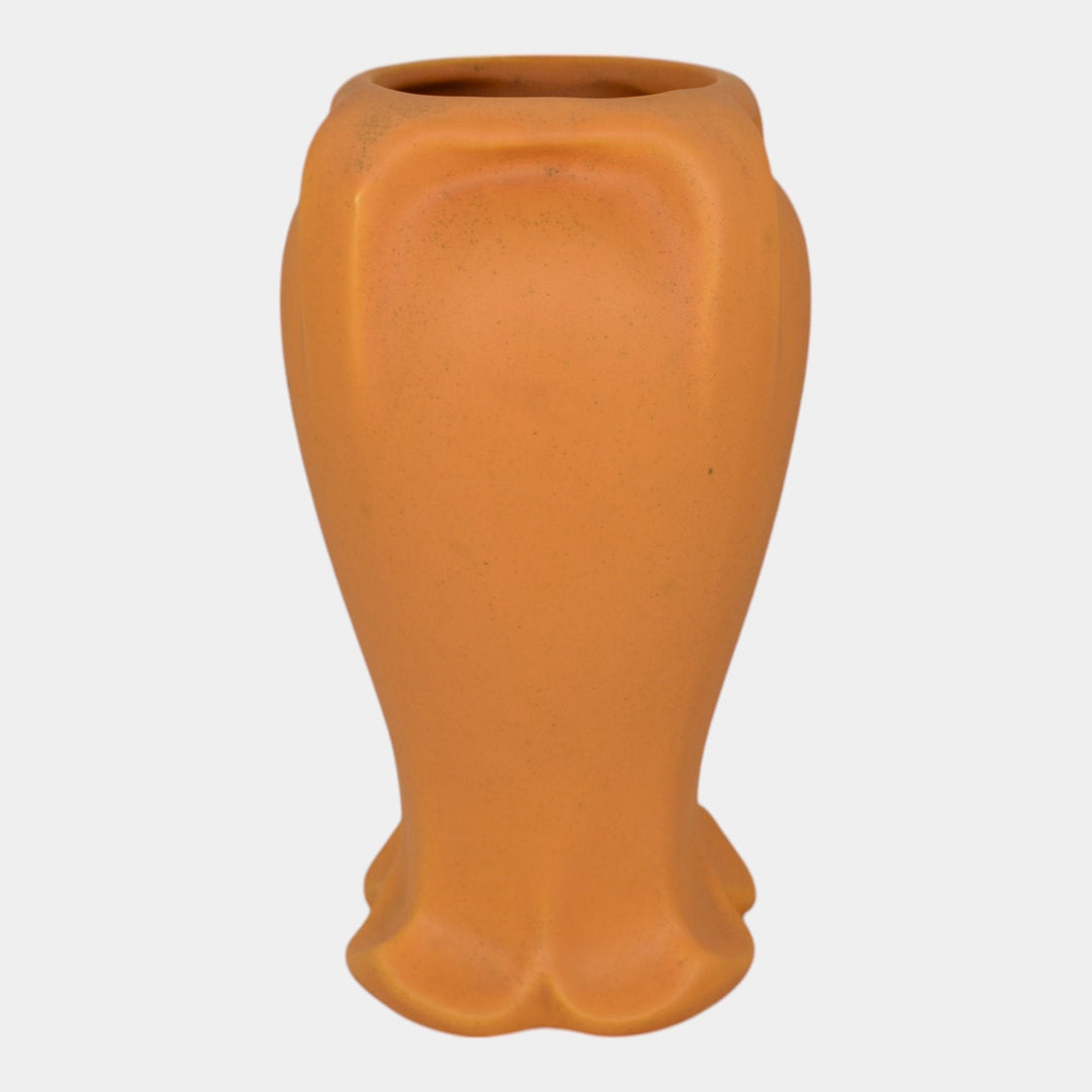 Haeger 1920s Arts And Crafts Pottery Orange Buttressed Scalloped Ceramic Vase